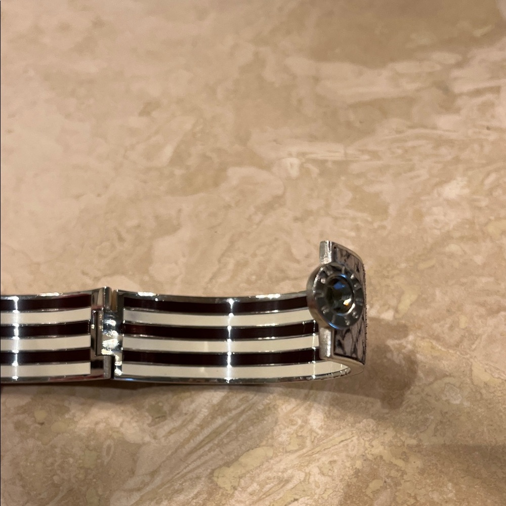 Henri Bendel Bangle Bracelet Snake Print Cream Brown Rhinestone Chunky Statement - Picture 3 of 5